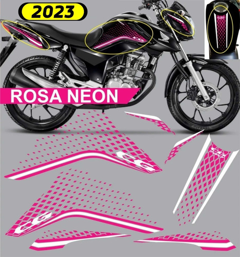 Adesivo Cg Fan 160 2023 Kit Com 7 Adesivos P. Rosa Neon Fp30
